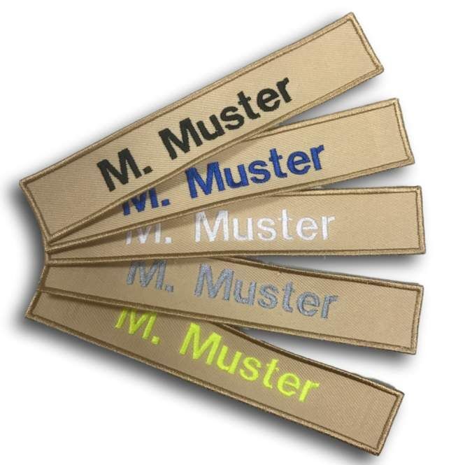 Namenstreifen 12,5 cm beige mit Kettelrand Namenstreifen 12,5 cm beige mit Kettelrand