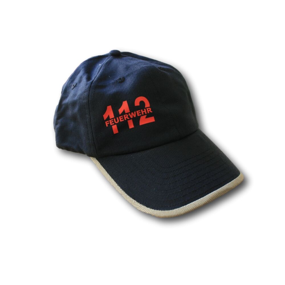 Blaues Cap grauer Rand FEUERWEHR 112