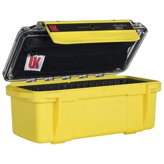 Wasserdichte UltraBox 307, gelb, Klarsichtdeckel, Tasche, Gummipolsterung