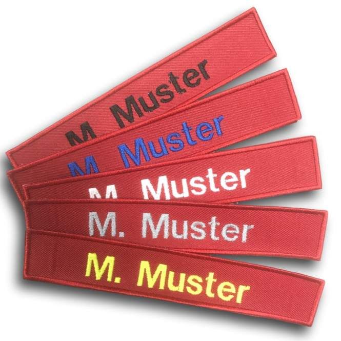Namenstreifen 12,5 cm rot mit Kettelrand Namenstreifen 12,5 cm rot mit Kettelrand