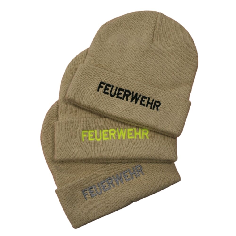 Stickmütze beige FEUERWEHR
