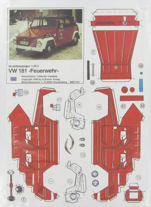 Modellbaubogen VW 181 -Feuerwehr-