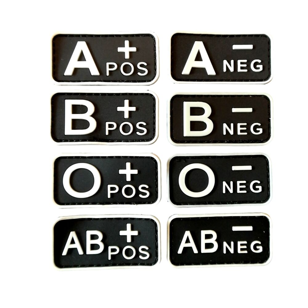 3D Blutgruppe schwarz/weiß Gummi / PVC Patch