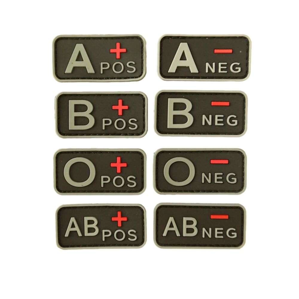 3D Blutgruppe schwarz|grau|rot Gummi | PVC Patch