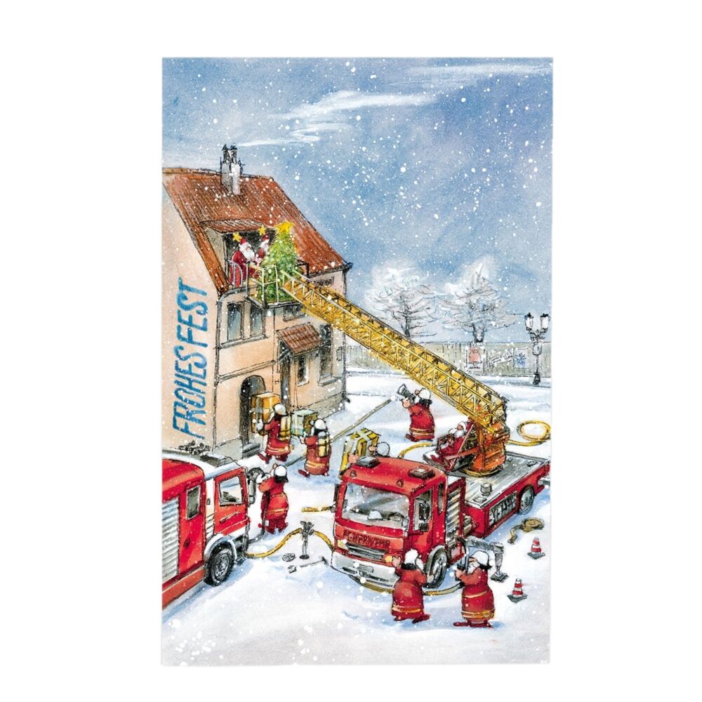 Weihnachtskarte Klappkarte  Feuerwehr Drehleiter