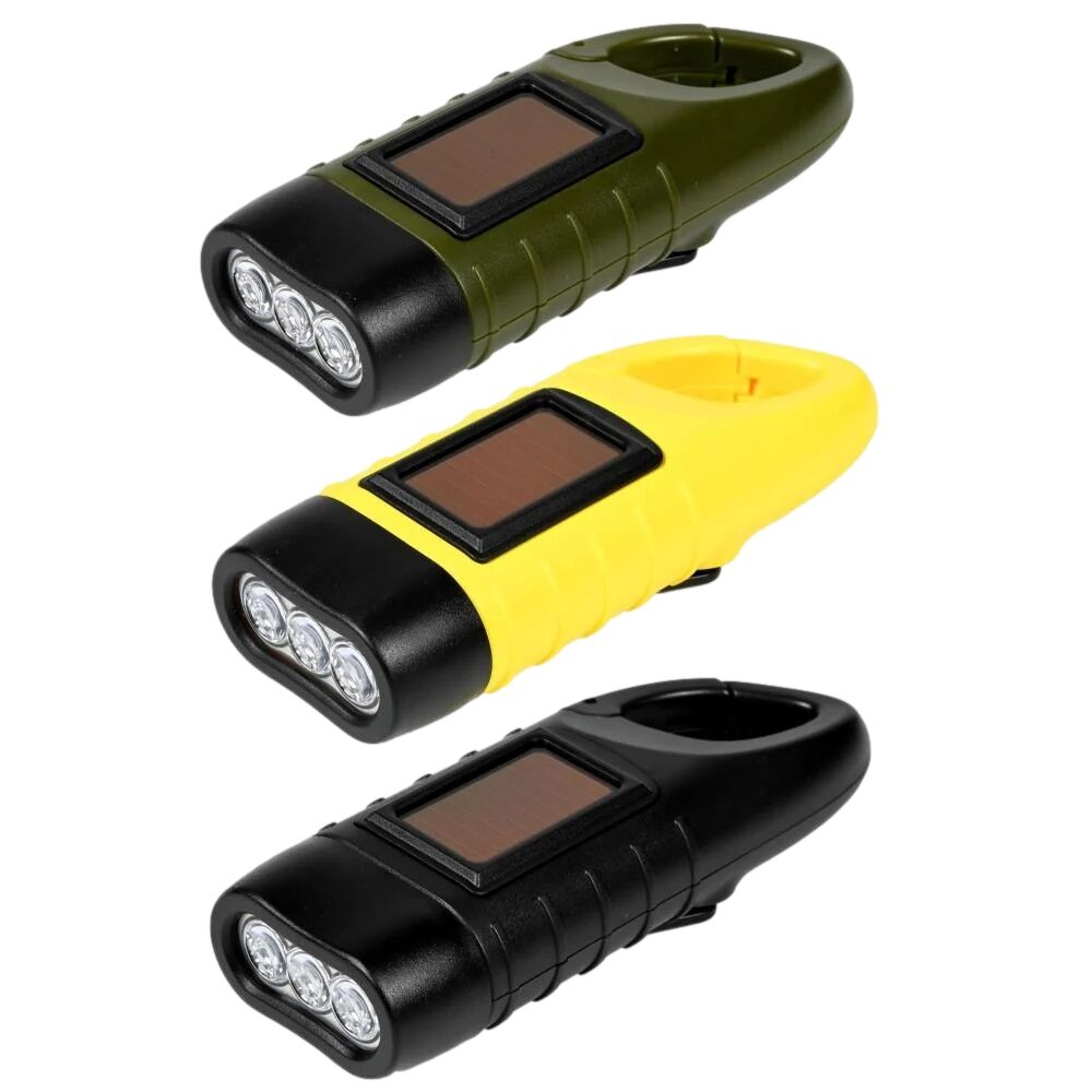 Solar Taschenlampe + Karabinerhaken + Dynamo