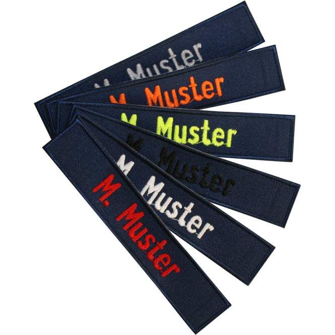 Namenstreifen 14 cm dunkelblau mit Kettelrand  Namenstreifen 14 cm dunkelblau mit Kettelrand