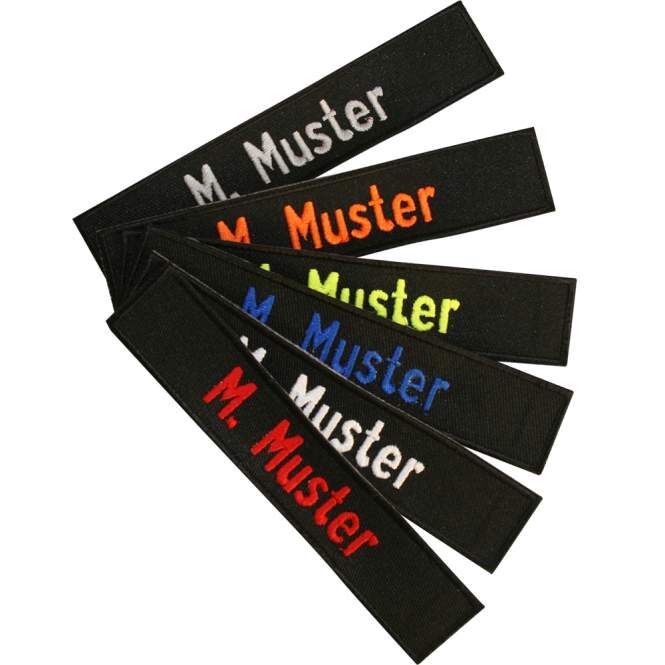 Namenstreifen 12,5 cm schwarz mit Kettelrand  Namenstreifen 12,5 cm schwarz mit Kettelrand