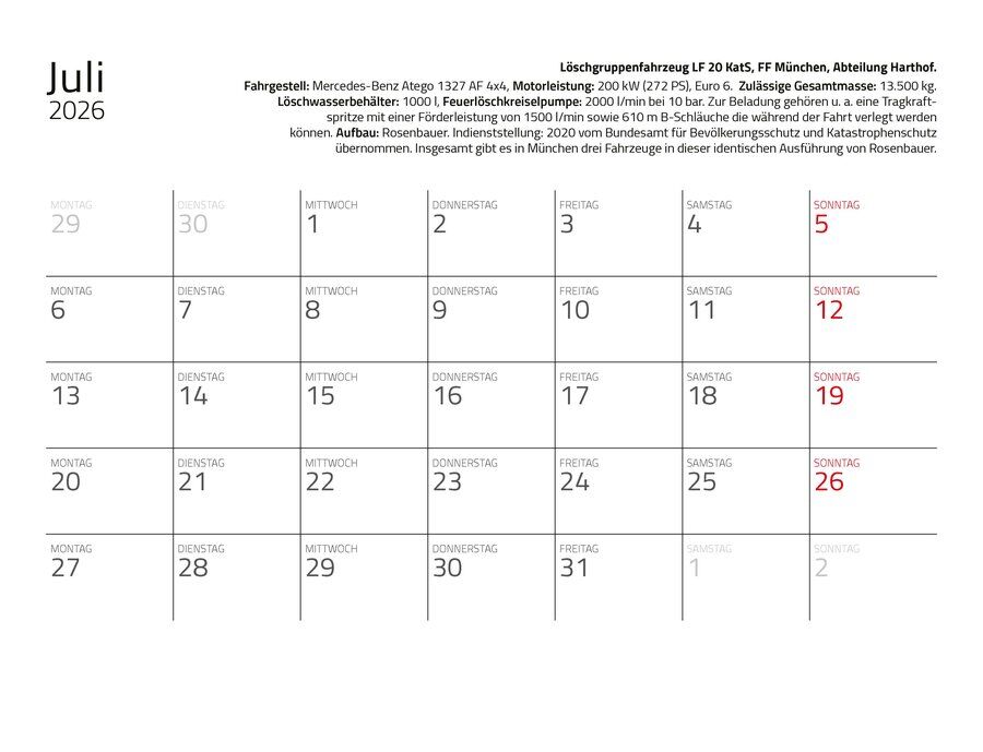 Kalender Feuewehr 2026