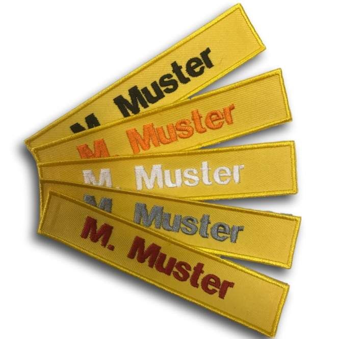 Namenstreifen 12,5 cm gelb  mit Kettelrand Namenstreifen 12,5 cm gelb  mit Kettelrand