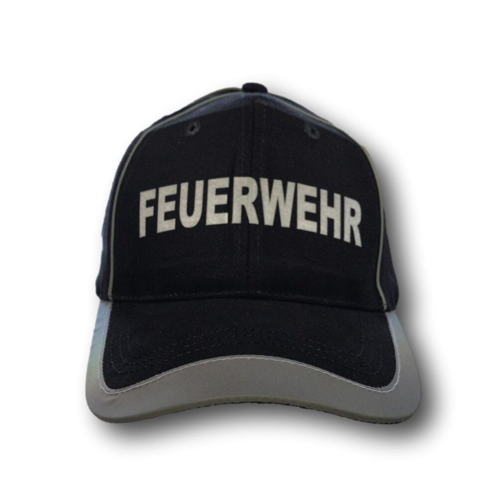 Baseballcap schwarz mit Aufdruck FEUERWEHR silber reflex