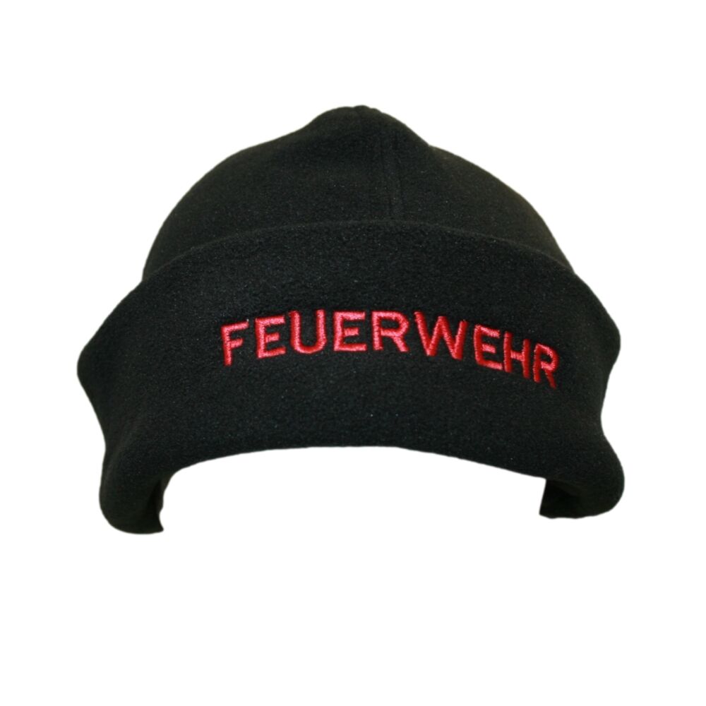 Fleecemütze schwarz mit roter Einstickung 